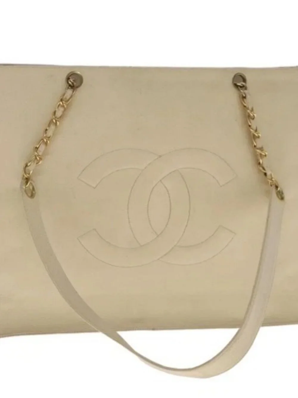 CHANEL COCO Mark Chain Tote Bag Grained Calf Skin Beige Gold CC Auth bs18886